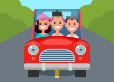 Flat Design Car Driving Characters. Car sharing. Vector